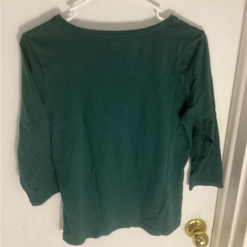 L.L. Bean Women's Pima Cotton Jewelneck 3/4 sleeve Tee size Med Pet - Picture 2 of 3